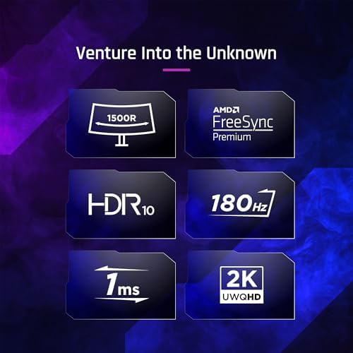 ViewSonic VX3418C-2K 34 Inch 1440p Ultrawide Curved Gaming Monitor, 180Hz and 1ms for Fast Gameplay, FreeSync Premium and HDR10 for Smooth Visuals, Full Ergonomic Adjustability, HDMI, and DisplayPort - Image 2