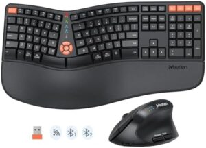 MEETION Ergonomic Keyboard and Mouse Combo, 2.4G/Bluetooth Split Keyboard with Palm Rest, 4 DPI, Full Size Rechargeable Keyboard Mouse, Black