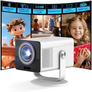 HP MC400 Mini Portable Smart Projector with WiFi and Bluetooth, Short Throw, Wireless Screen Mirroring, Built-in App & Speaker, USB-C Powered for Home Theater and Outdoor Movies