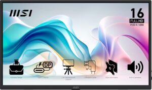 MSI Pro MP165 E6 15.6" FHD IPS 1080p, USB Type-C Mini-HDMI, Built-in Speakers, Perfect for PC, Mac, PS5, PS4, Xbox, Mobile Phone, Grey Metal
